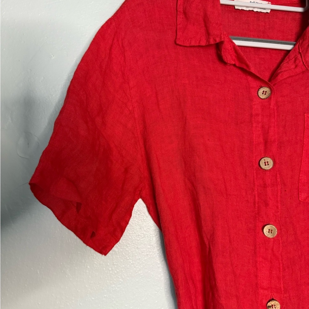 Full Stone Cherry red collared button down linen‎… - image 6